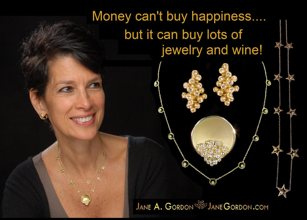 18K Gold Grape Drop Earrings displayed on a velvet surface