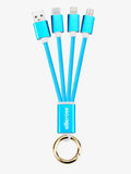 Front view of Vibrant Neon Blue 3-in-1 Charging Cable Keychain by Ellie Rose