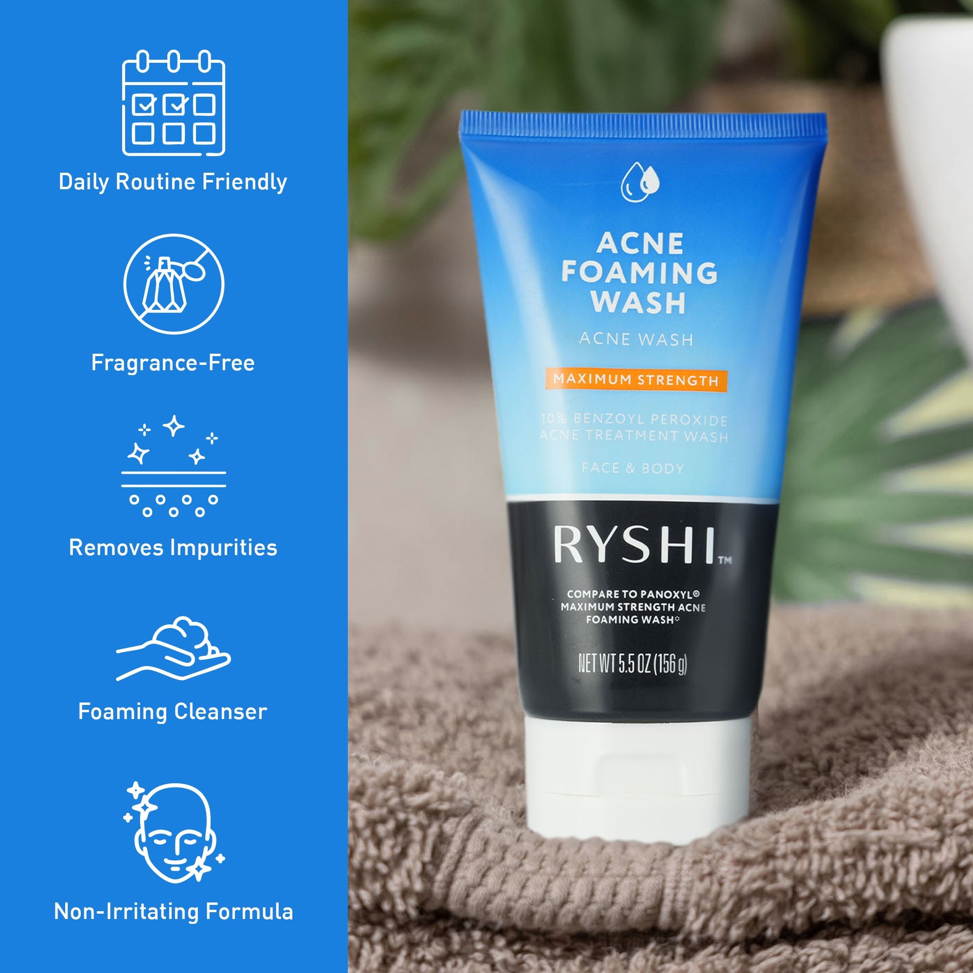 Side view of Maximum Strength Acne Foaming Wash with 10% Benzoyl Peroxide