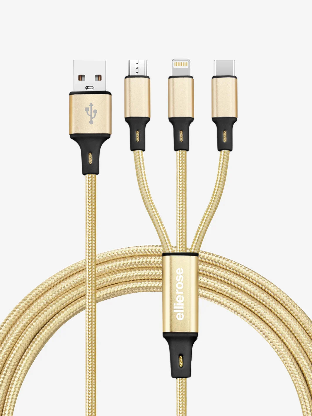 Front view of Gold 3-in-1 Charging Cable by Ellie Rose