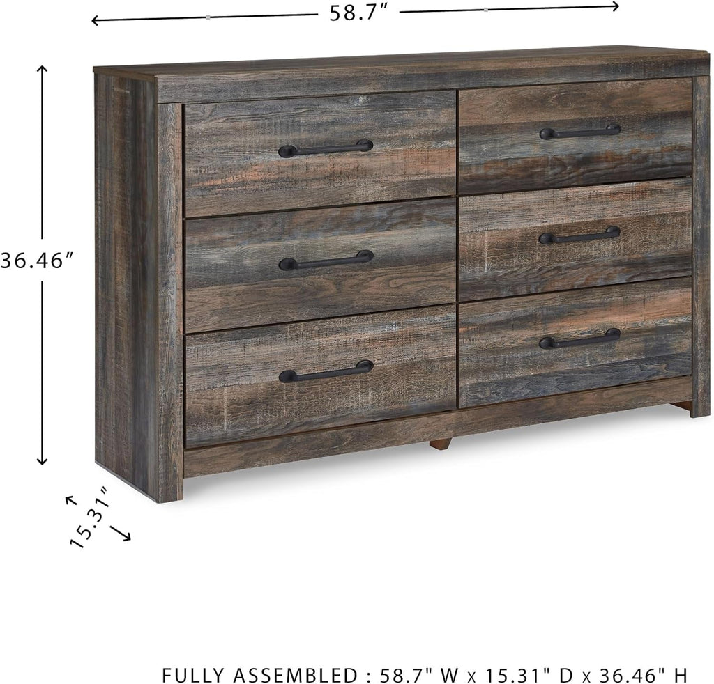 Rusticated Six Drawer Dresser Weathered Brown Bedroom