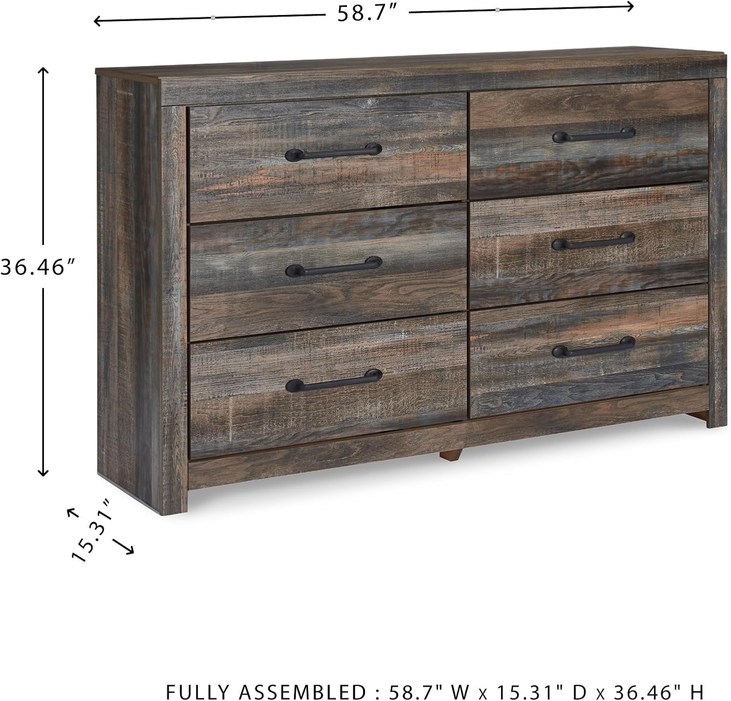 Rusticated Six Drawer Dresser Weathered Brown Bedroom