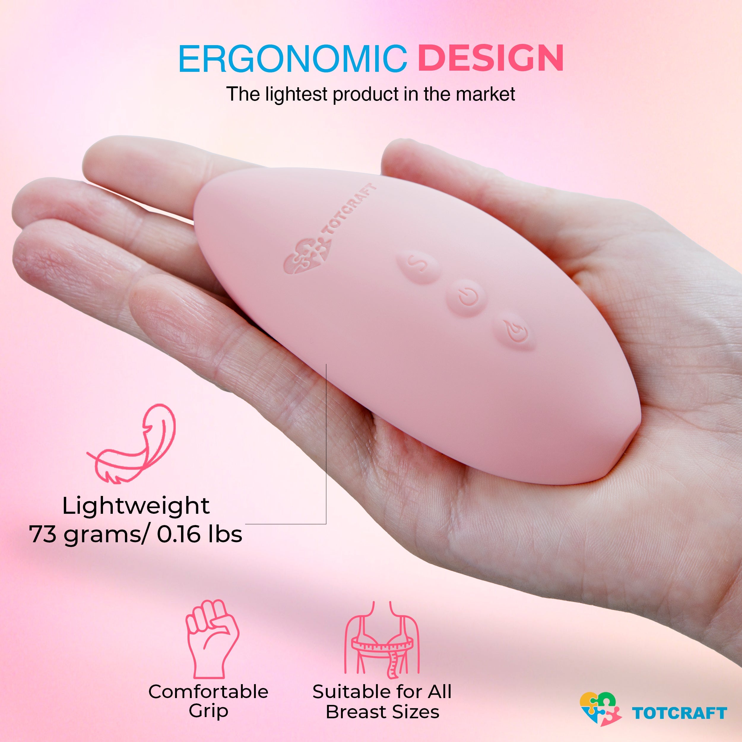 Front view of TotCraft Lactation Massager showcasing its sleek design