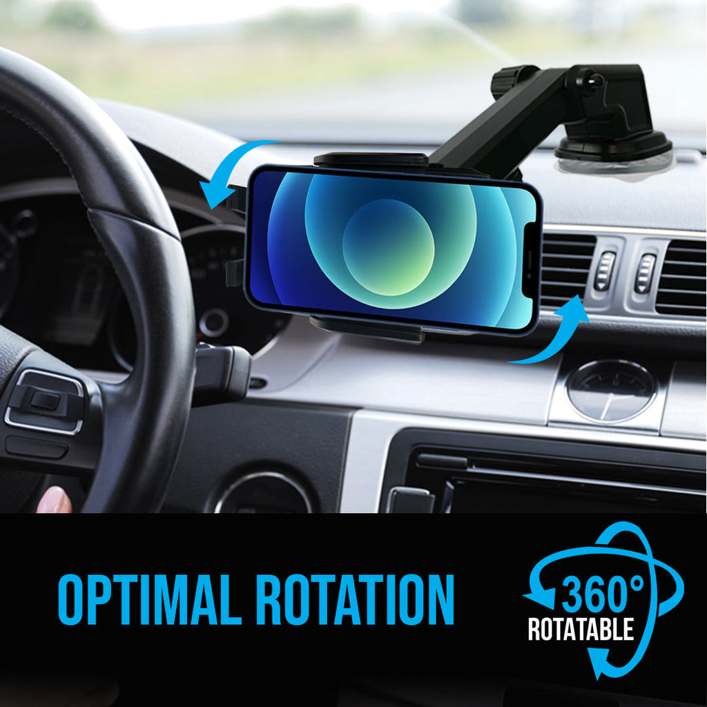 Side angle of 360° Adjustable Car Phone Mount installed in a vehicle