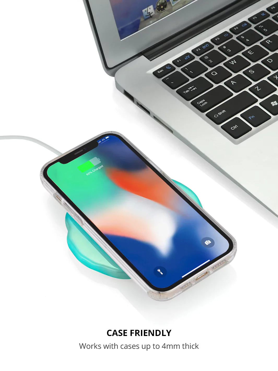 Aqua Crystal Holographic Wireless Charger in use with a smartphone