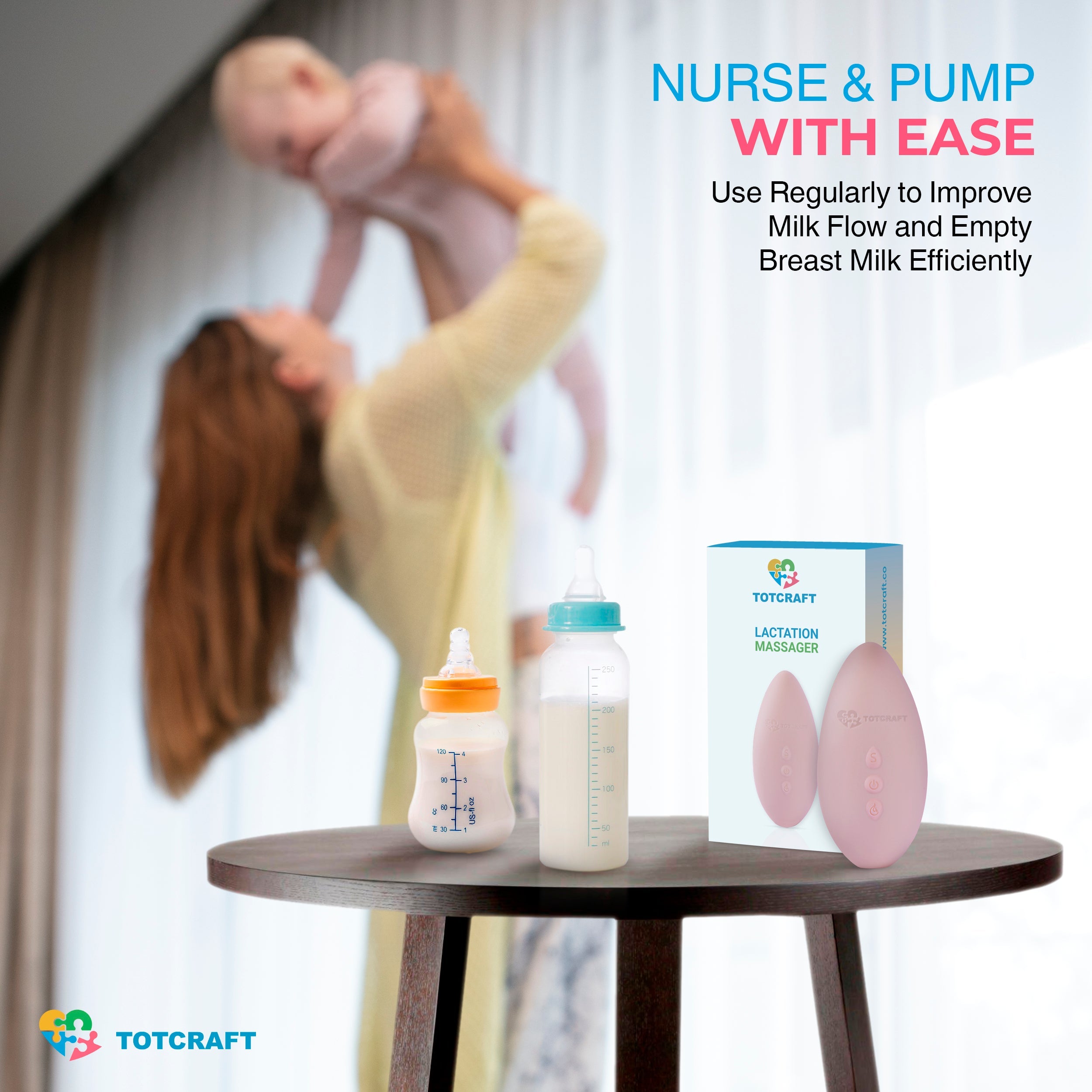 Side angle of TotCraft Lactation Massager highlighting the warming function