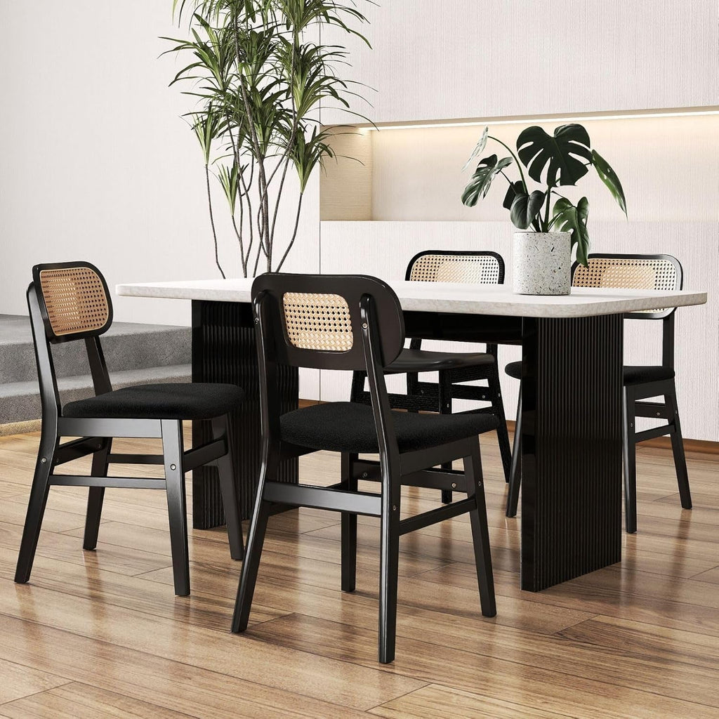 Black Rattan Dining Chairs Armless Farmhouse Style