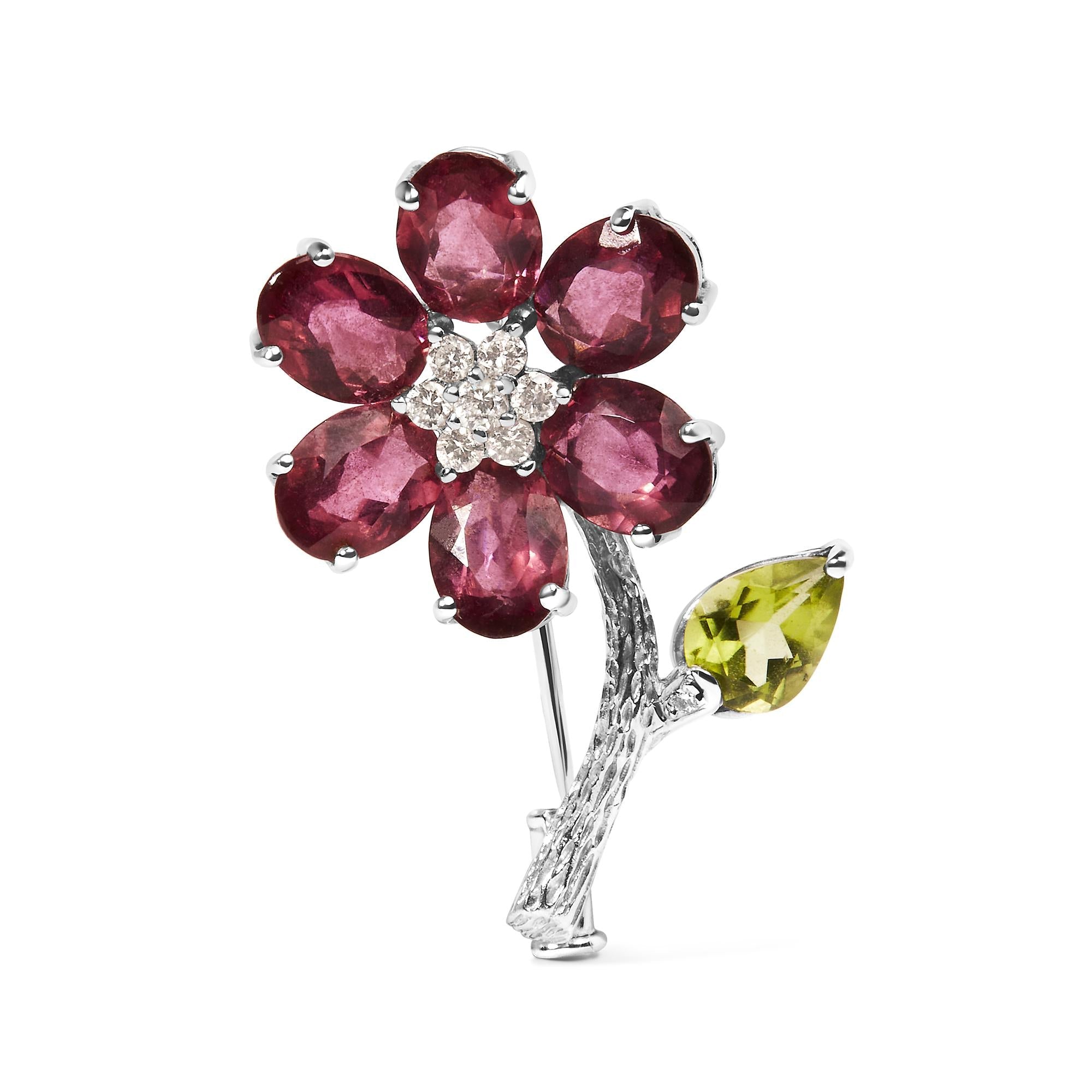 Elegant 18K White Gold Flower Brooch by Infinite Jewels