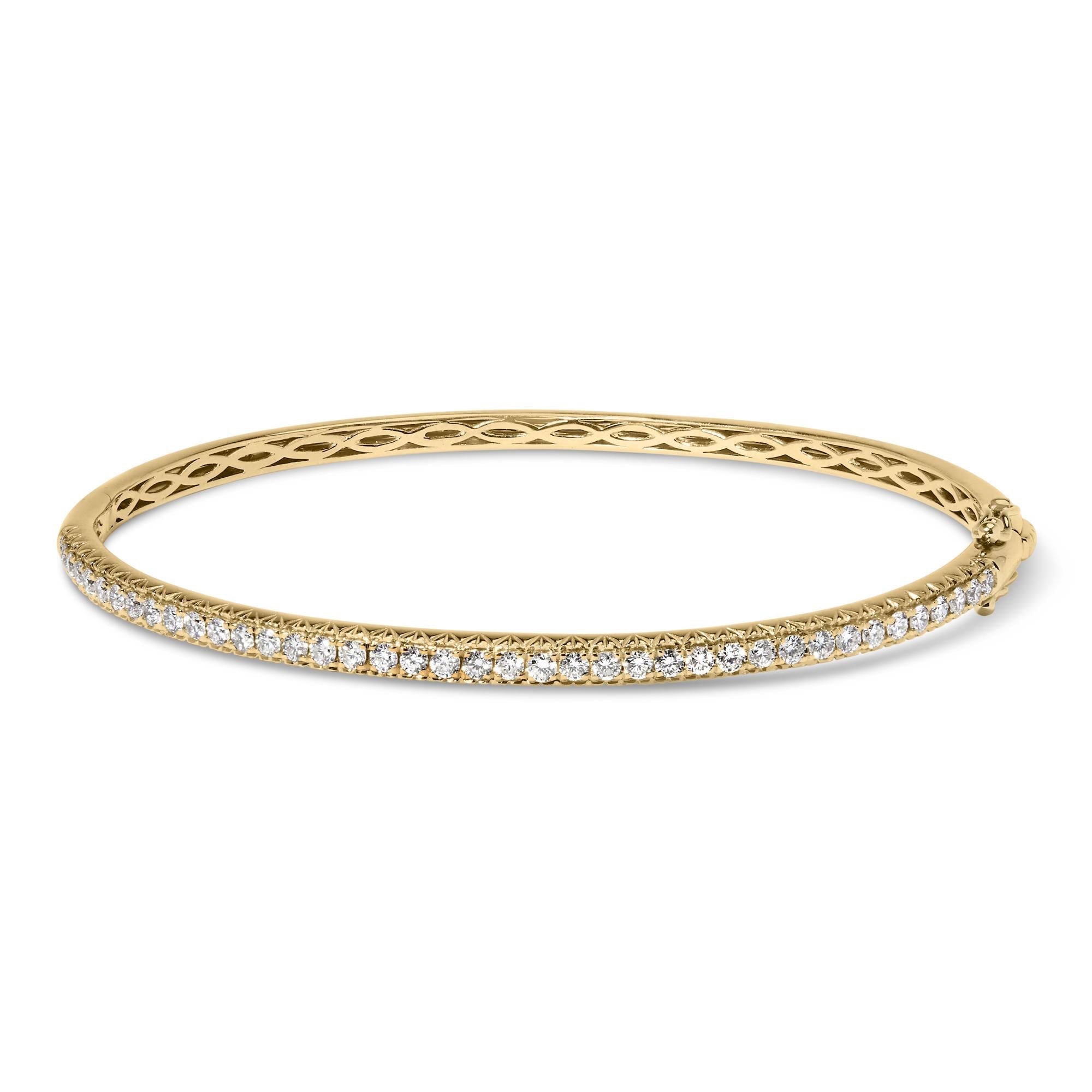 Side view showcasing the design of 14K Gold Half Eternity Diamond Bangle Bracelet