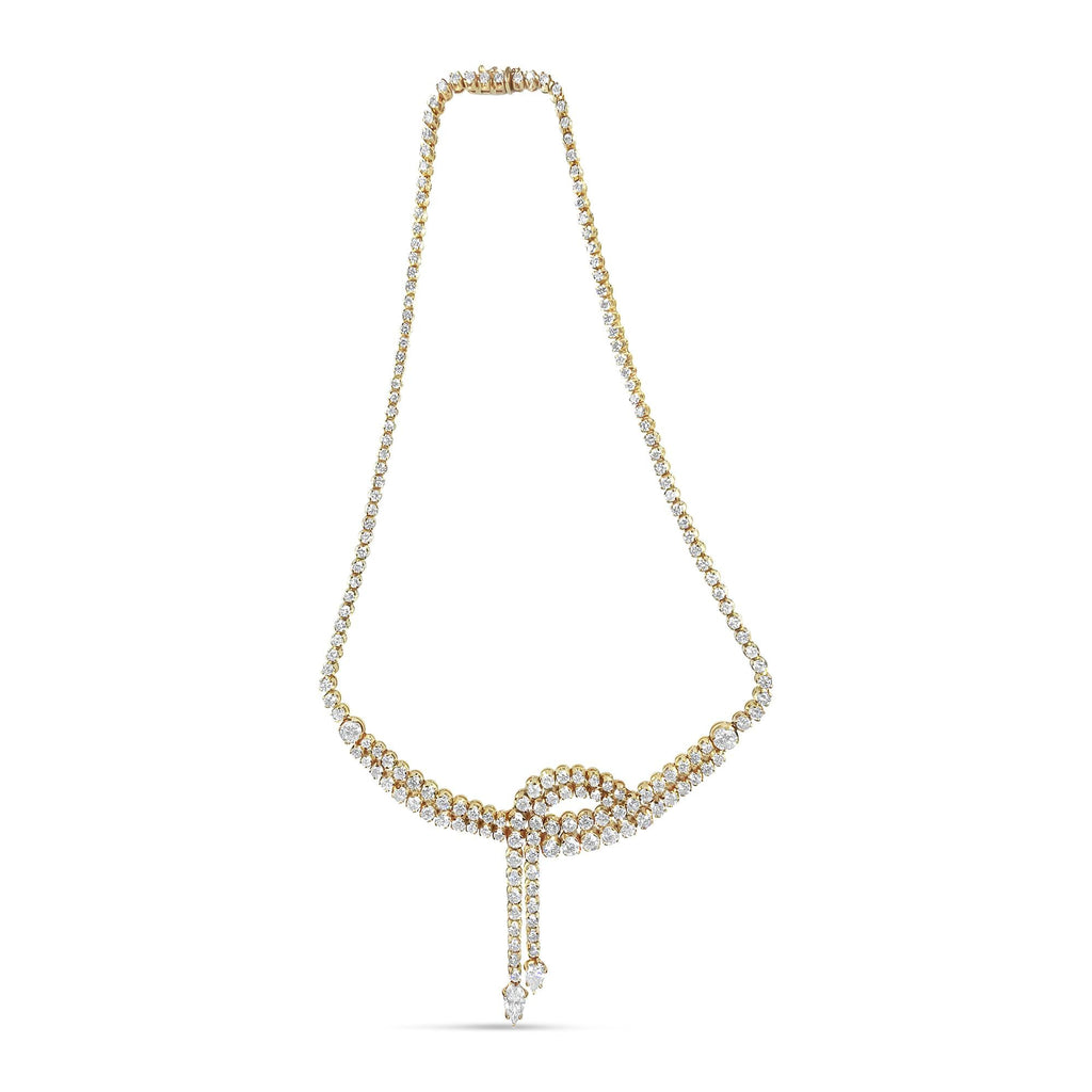Elegant 14k Yellow Gold Diamond Double Row Lariat Tennis Necklace