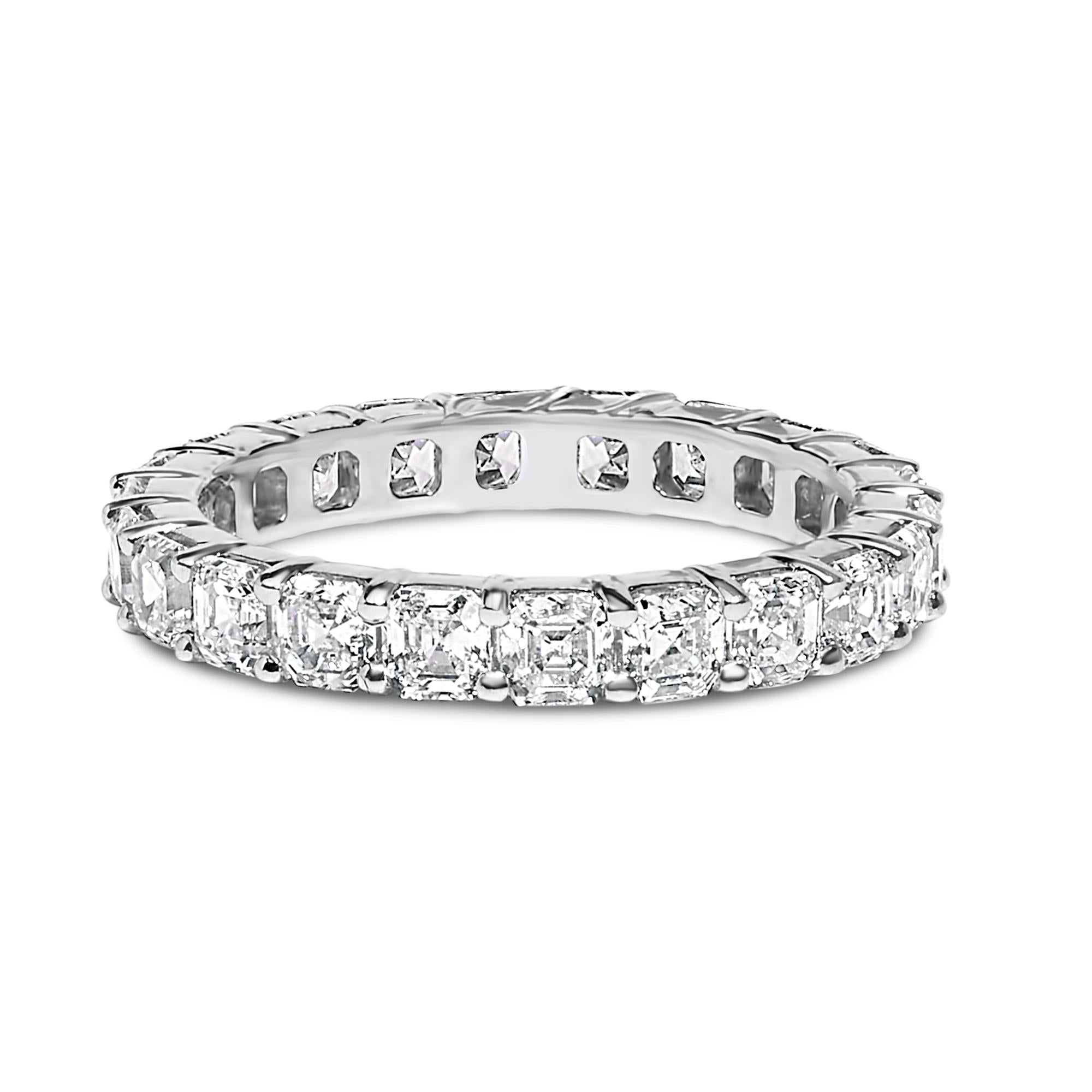 Front view of Radiant 14K White Gold Asscher Cut Lab Grown Diamond Eternity Ring