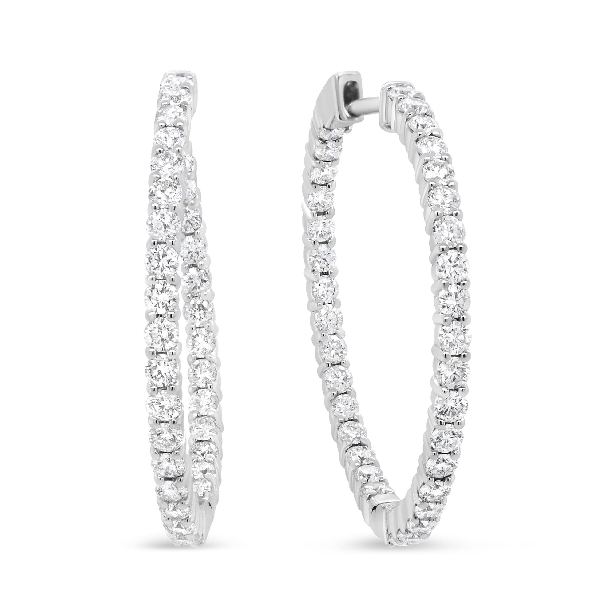 Elegant 18K White Gold Diamond Curved Hoop Earrings by Infinite Jewels