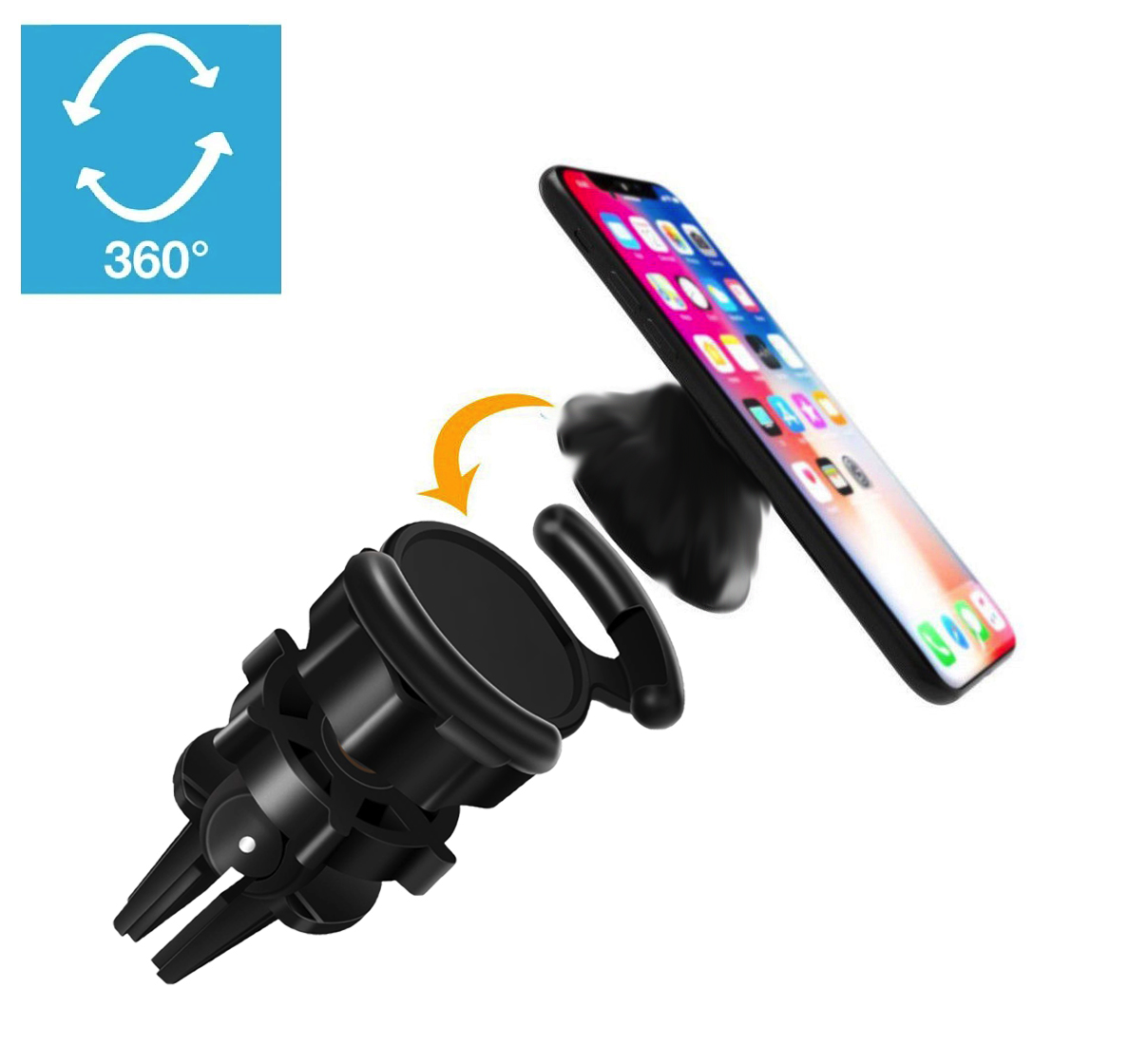 Close-up of upgraded clip design of 360° Adjustable Air Vent Phone Holder