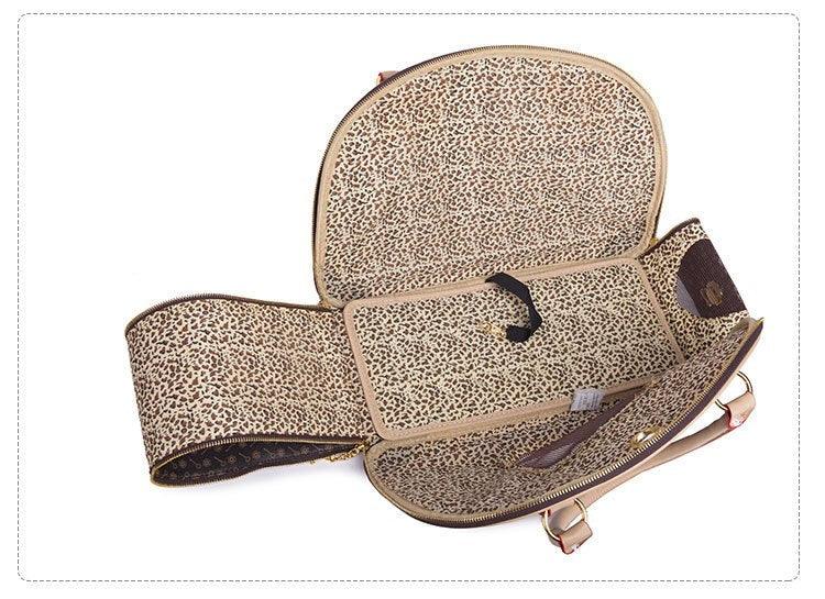 Front view of Chic Luxury Leather Pet Travel Tote by Dog Hugs Cat
