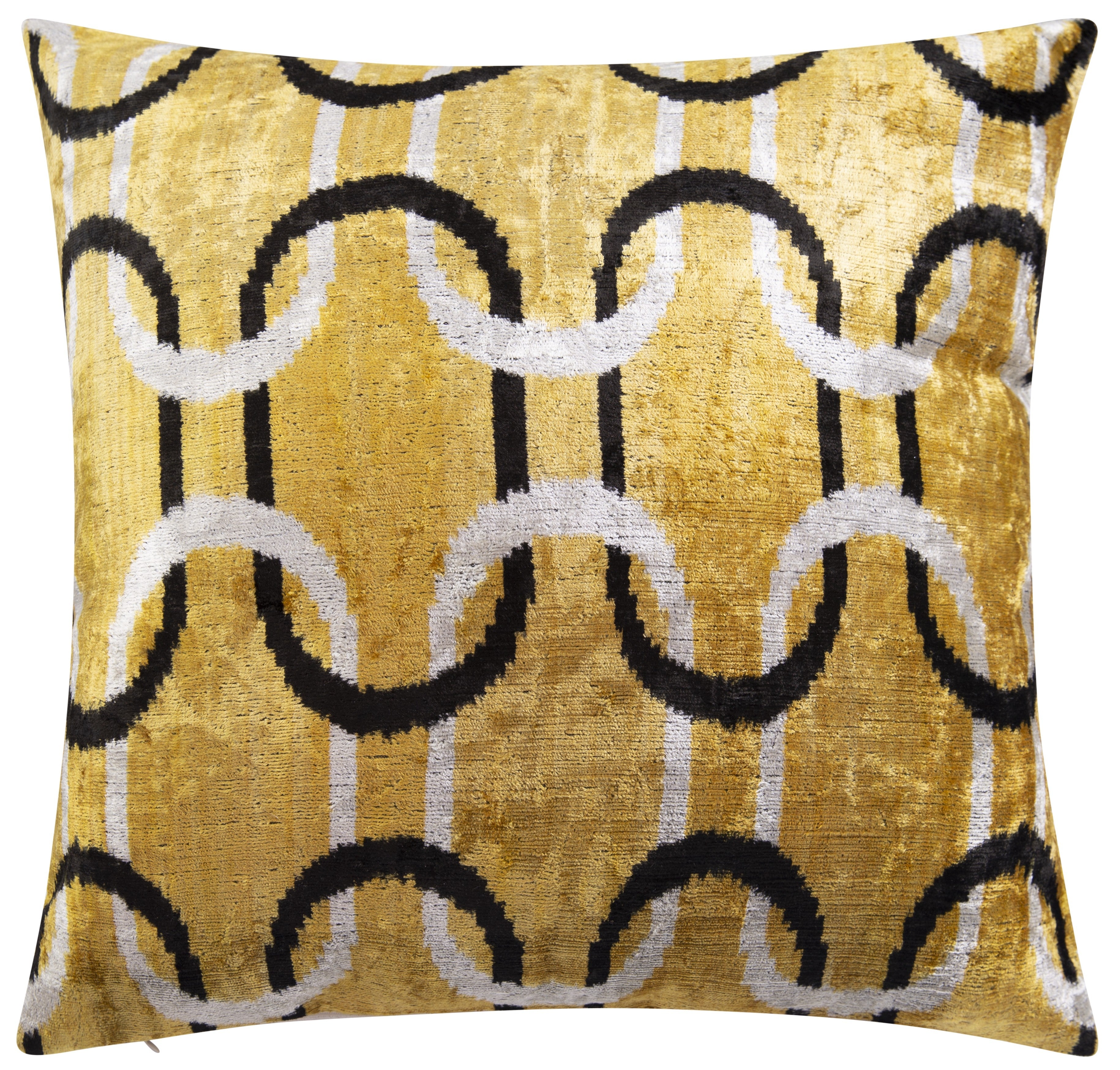 Front view of Elegant Handmade Velvet Throw Pillow by Canvello in gold, black, and white