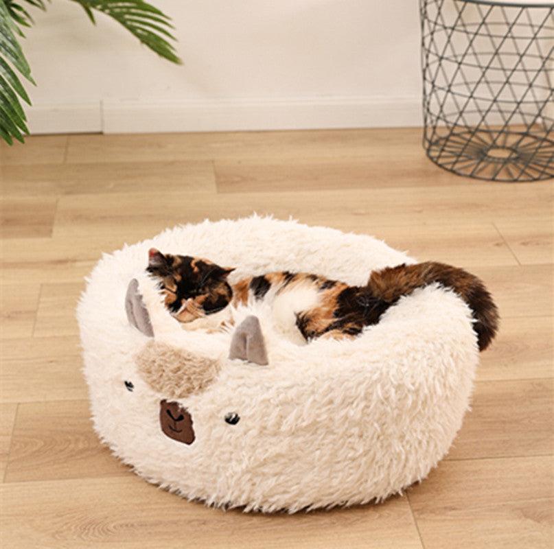Top view of Premium Alpaca Plush Pet Bed with plush cushioning