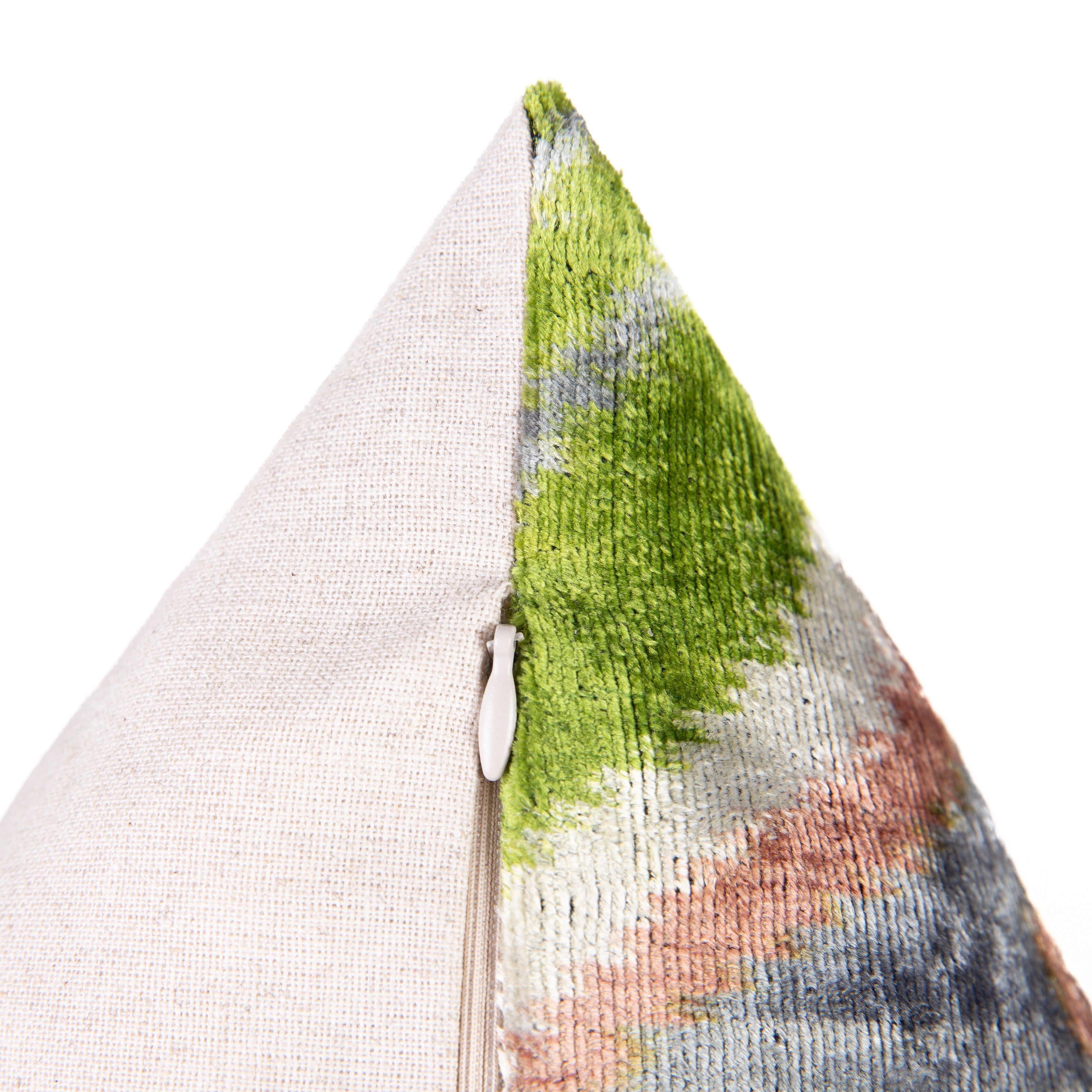 Back view of the Elegant Velvet Ikat Throw Pillow revealing its premium down feather insert