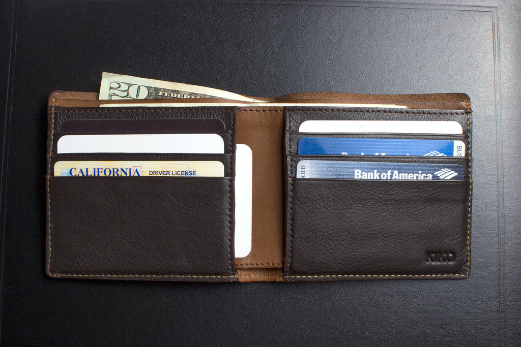 Open view showcasing card slots of Kiko Double Bifold Wallet