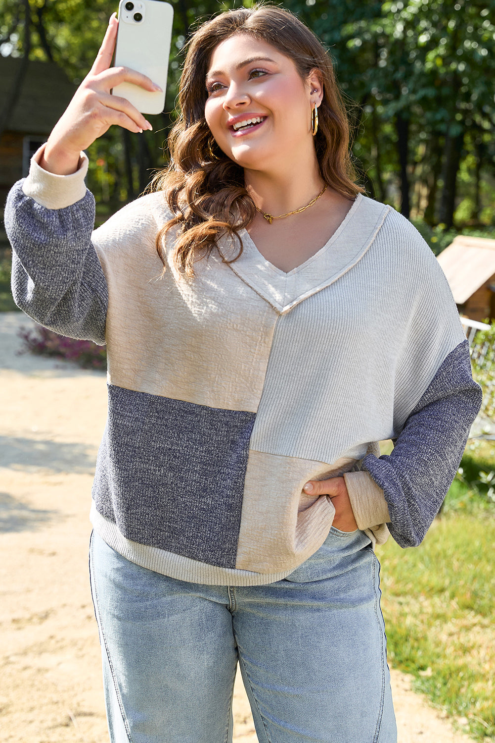 Chic Elaina Plus Size Textured V Neck Top for Effortless Style