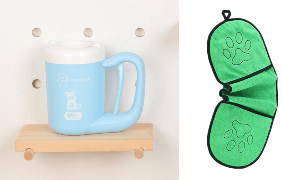 PawPerfect CleanPup next to a leash and dog toys by Dog Hugs Cat