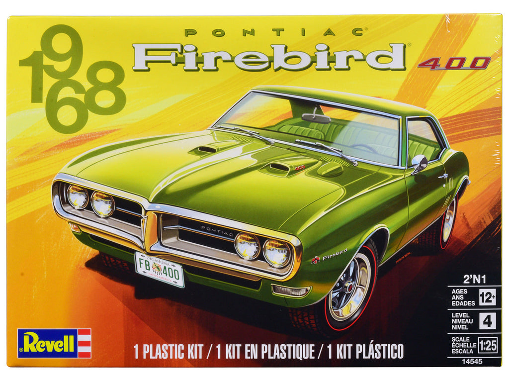 Back view of Revell 1968 Pontiac Firebird 400 model kit packaging