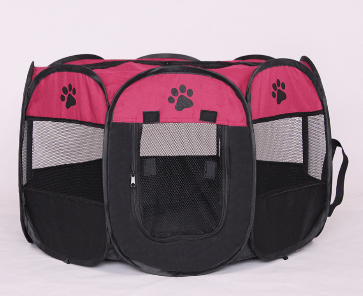 Folded Ultimate Portable Pet Fence ready for travel by Dog Hugs Cat
