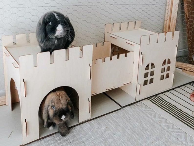 Charming Eco-Friendly Wooden Rabbit Castle in apricot by Dog Hugs Cat