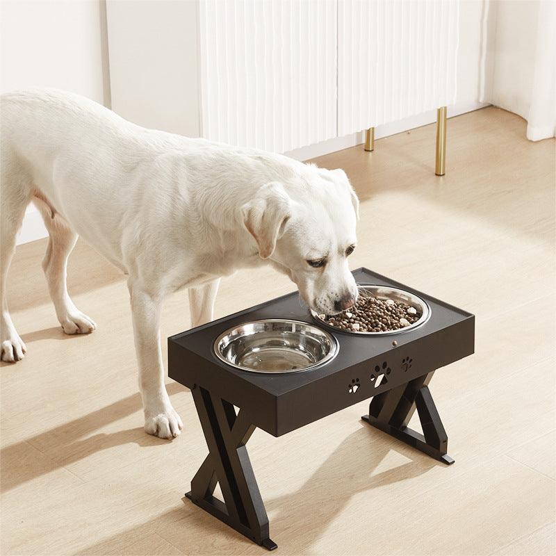 Durable Portable Stainless Steel Pet Feeder outdoors with a pet