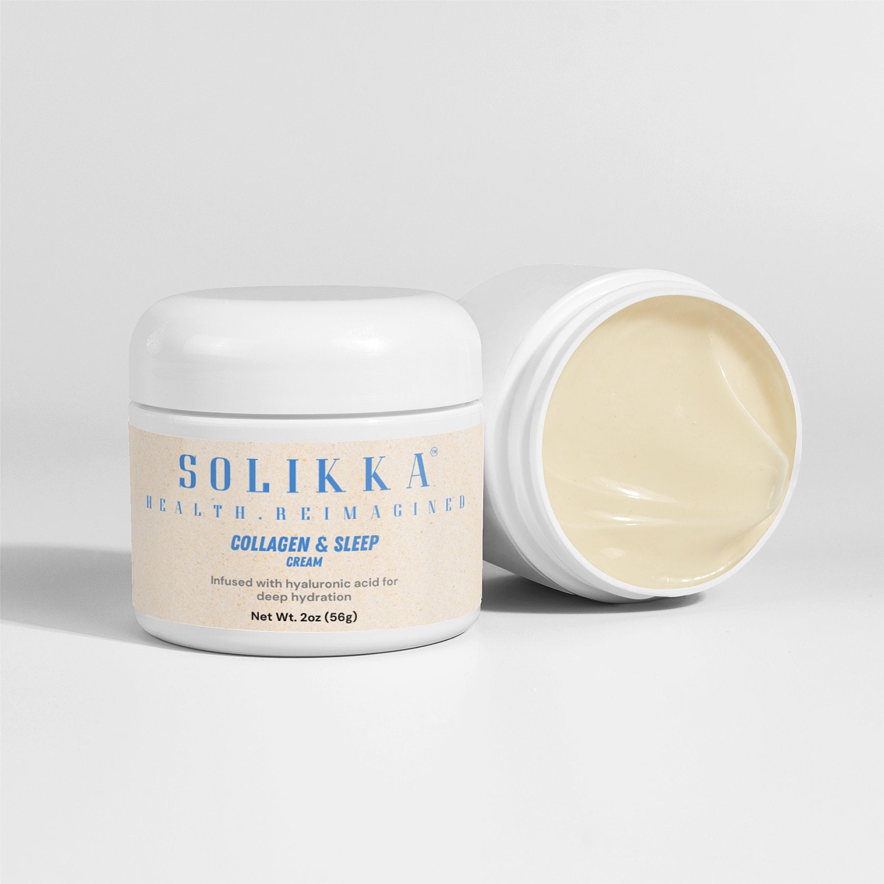 Front view of Solikka Collagen & Sleep Cream jar on a white background
