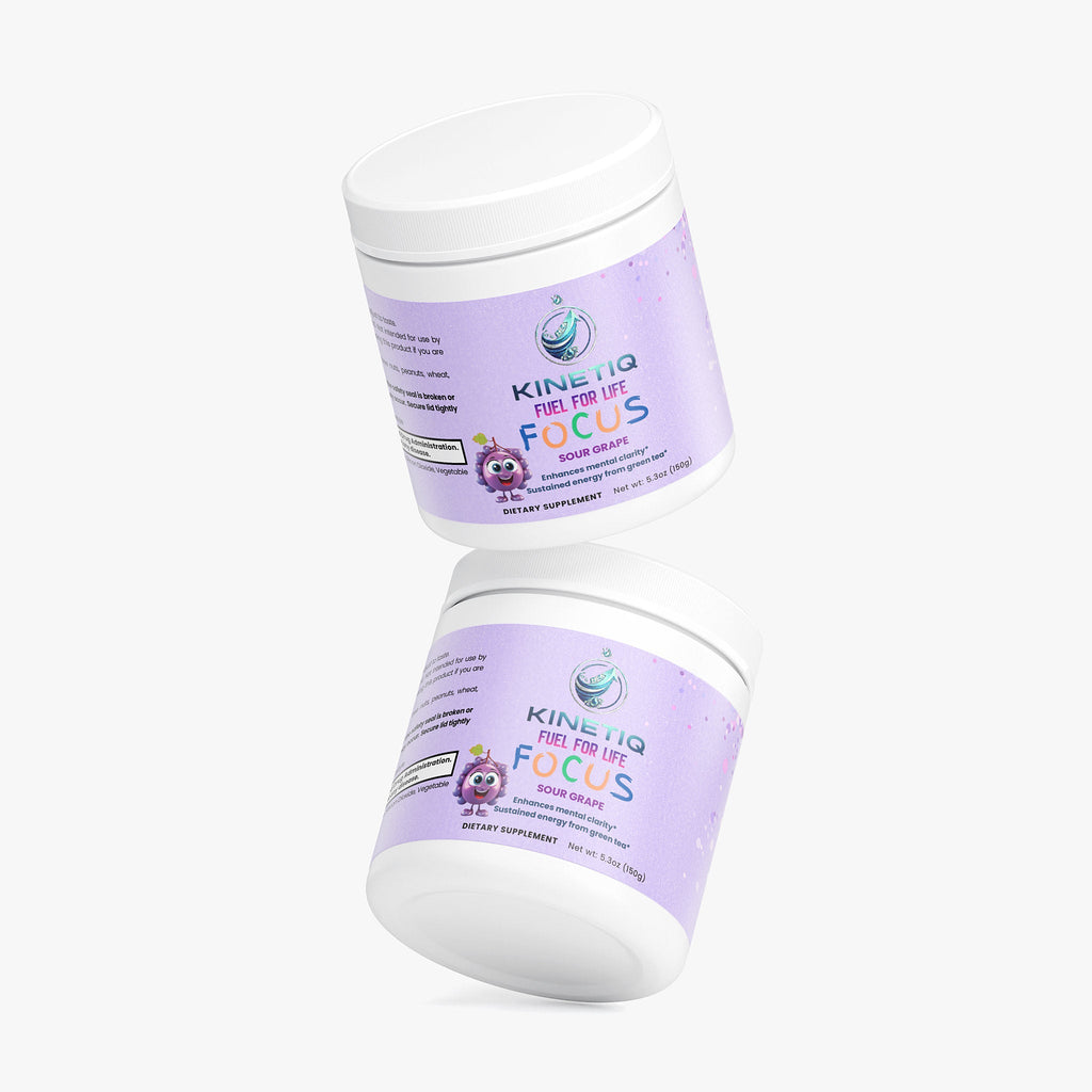 Close-up of Sour Grape Focus Drink Mix powder in a spoon