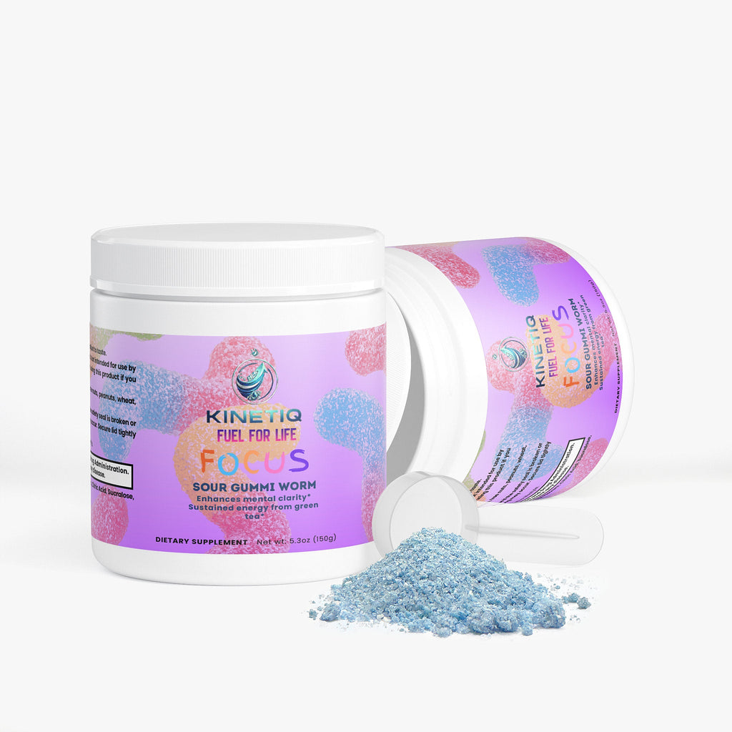 Sour Gummi Worm Focus Drink Mix in a glass with ice