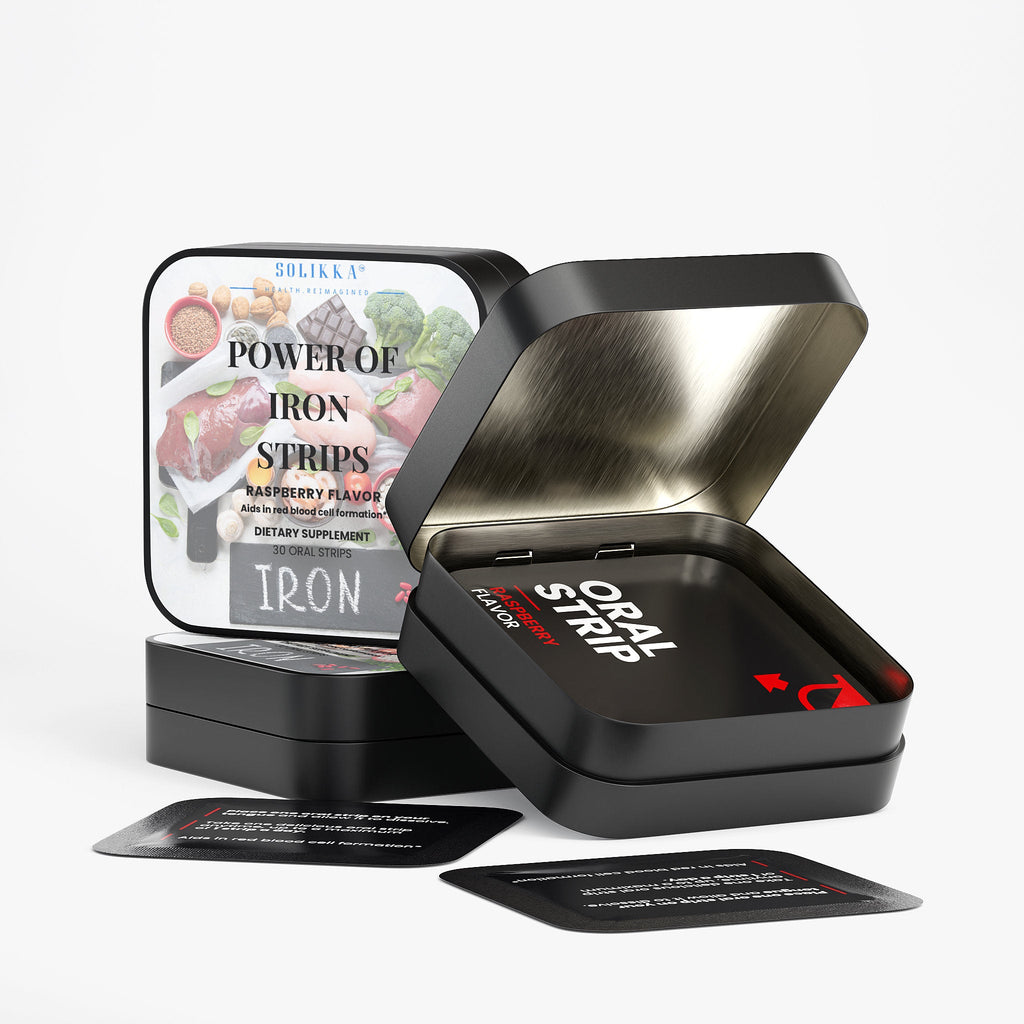 Healthy lifestyle setting with Solikka Raspberry Iron Strips on a table