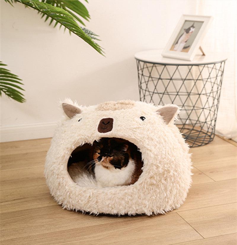 Side angle of Premium Alpaca Plush Pet Bed showcasing soft fabric