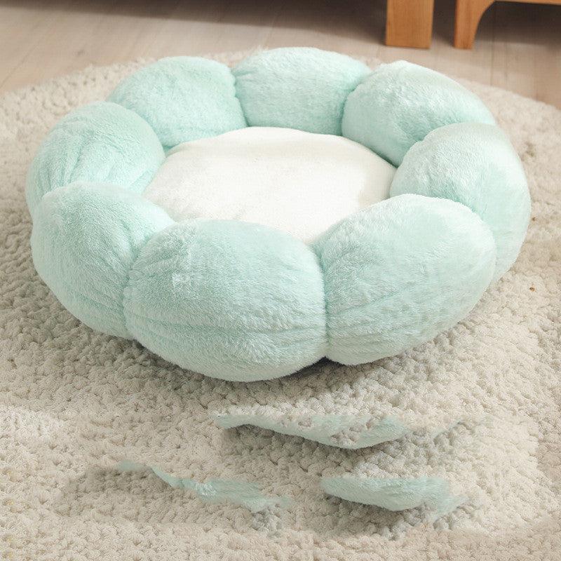 CozyFlora Flower-Shaped Pet Bed in living room setting