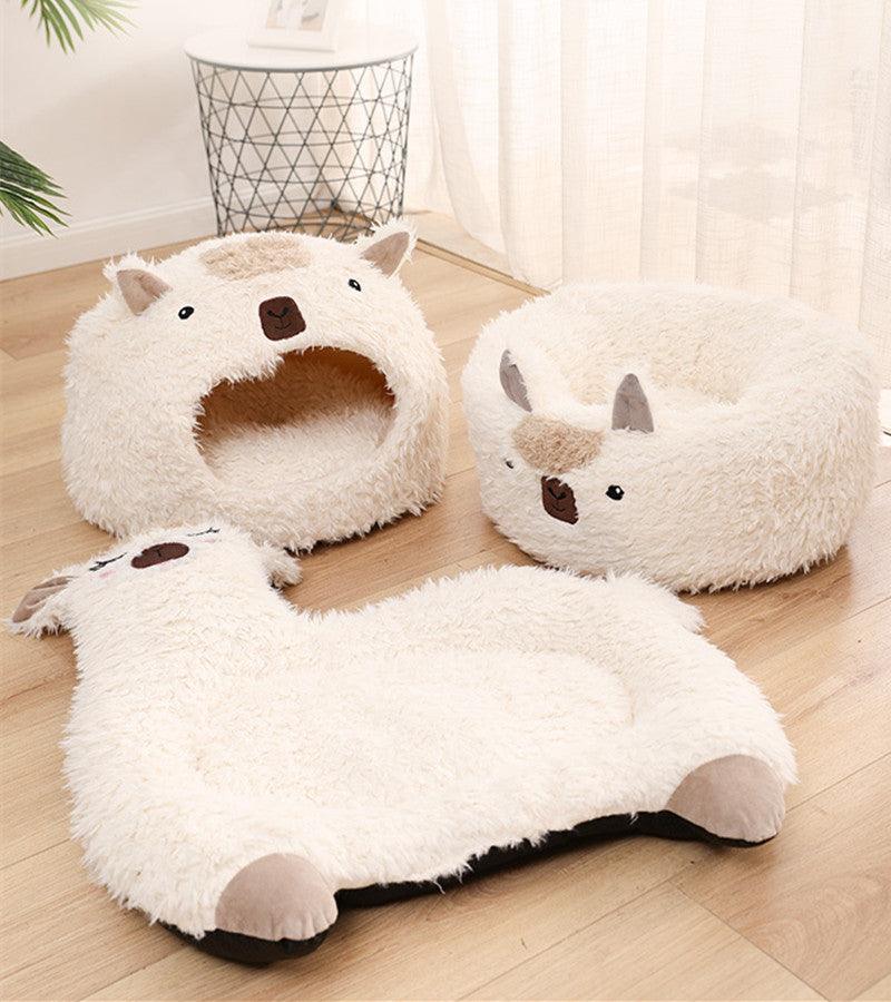 Front view of Premium Alpaca Plush Pet Bed for dogs by Dog Hugs Cat