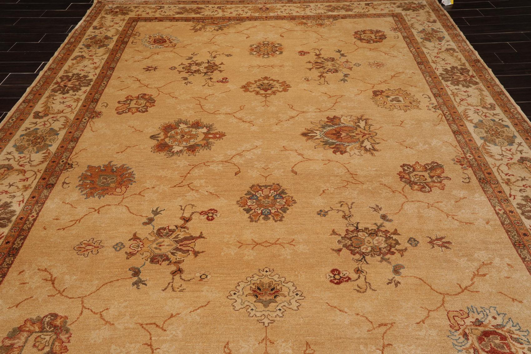 9'4" x 12'7" Hand Knotted 100% Wool Oushak Vegetable Dye Oriental Area Rug Tan