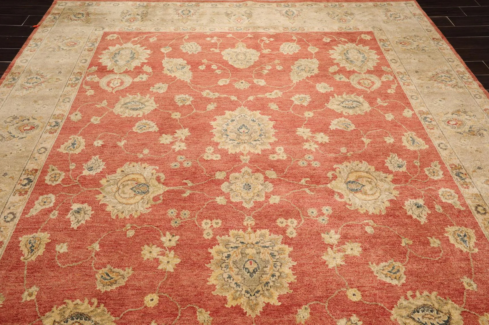 9'1'' x 12' Hand Knotted Wool Vegetable dyes Peshawar Oriental Area Rug Coral