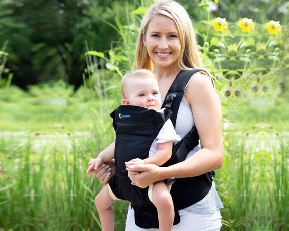 Back view of TotCraft Baby Carrier highlighting ergonomic design