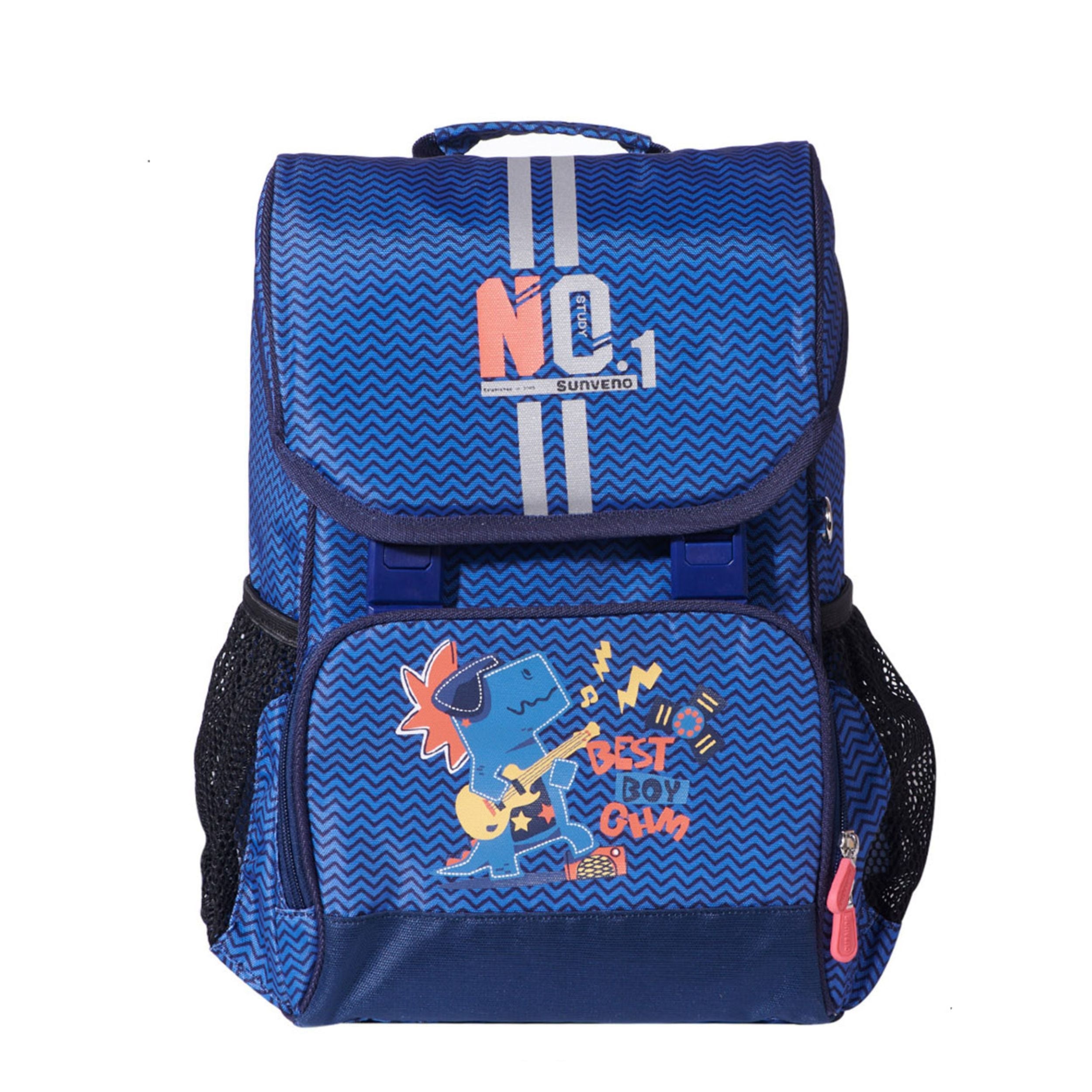 Front view of Ergonomic Kids School Backpack with Dino design by SUNVENO