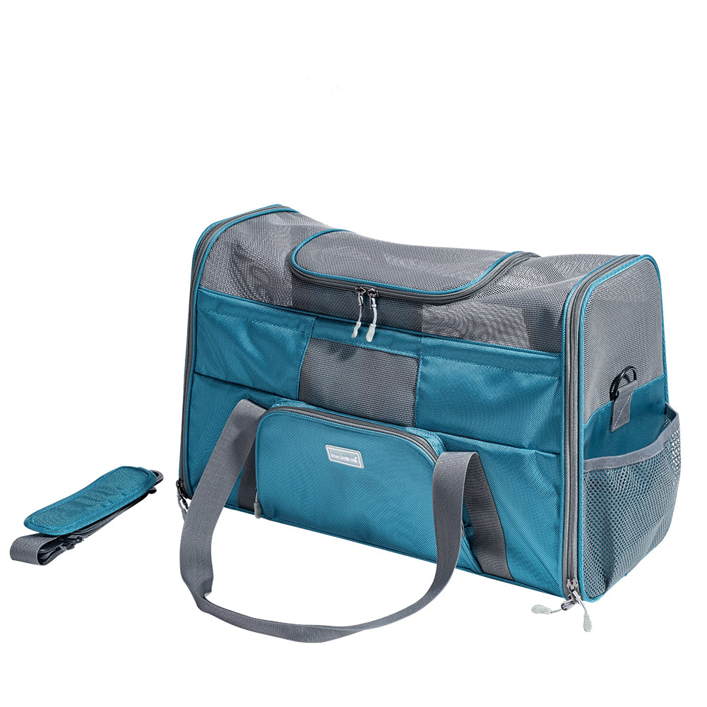 Side view of SUNVENO Pet Carrier showcasing breathable mesh windows