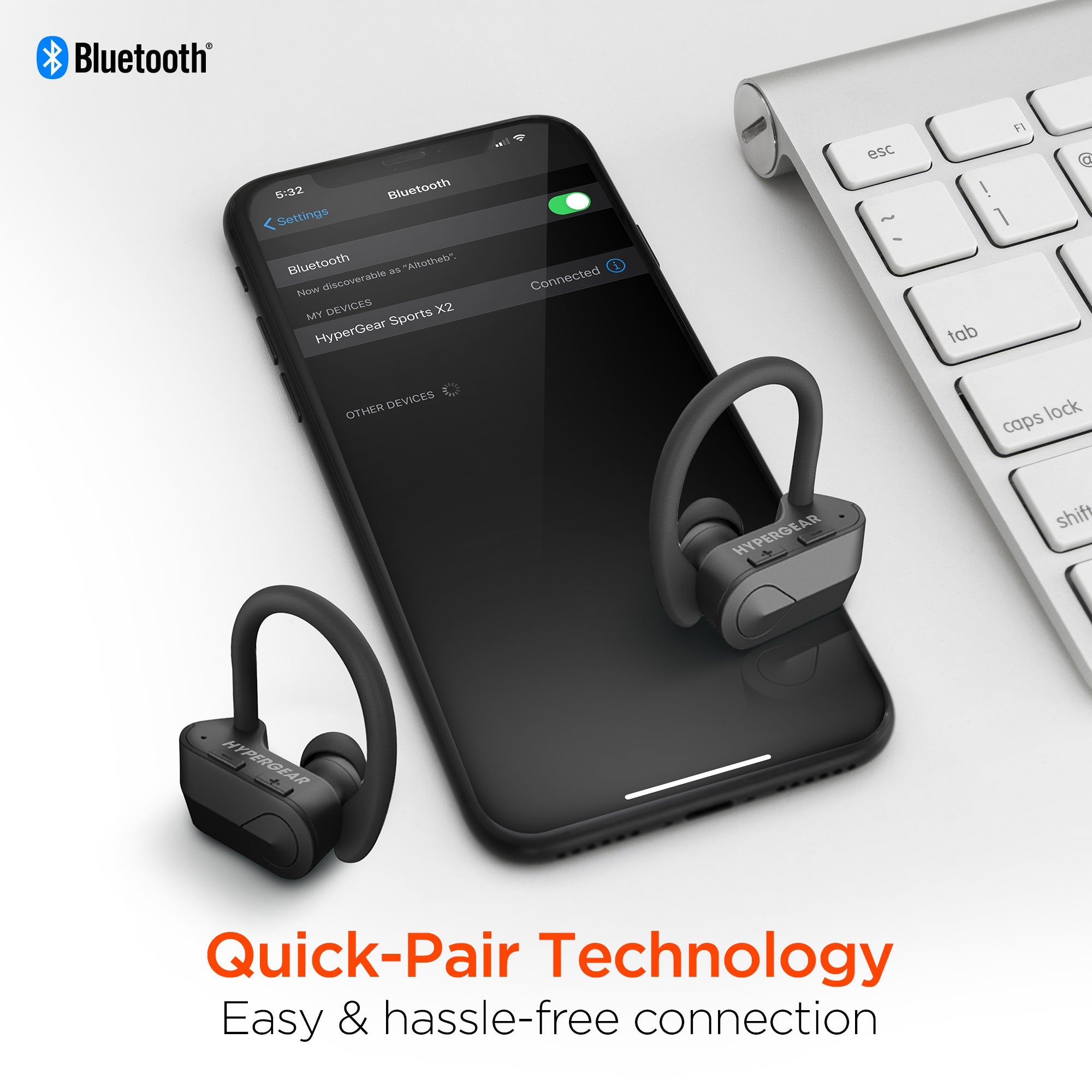 HyperGear Sport X2 True Wireless Earbuds displayed against vibrant background