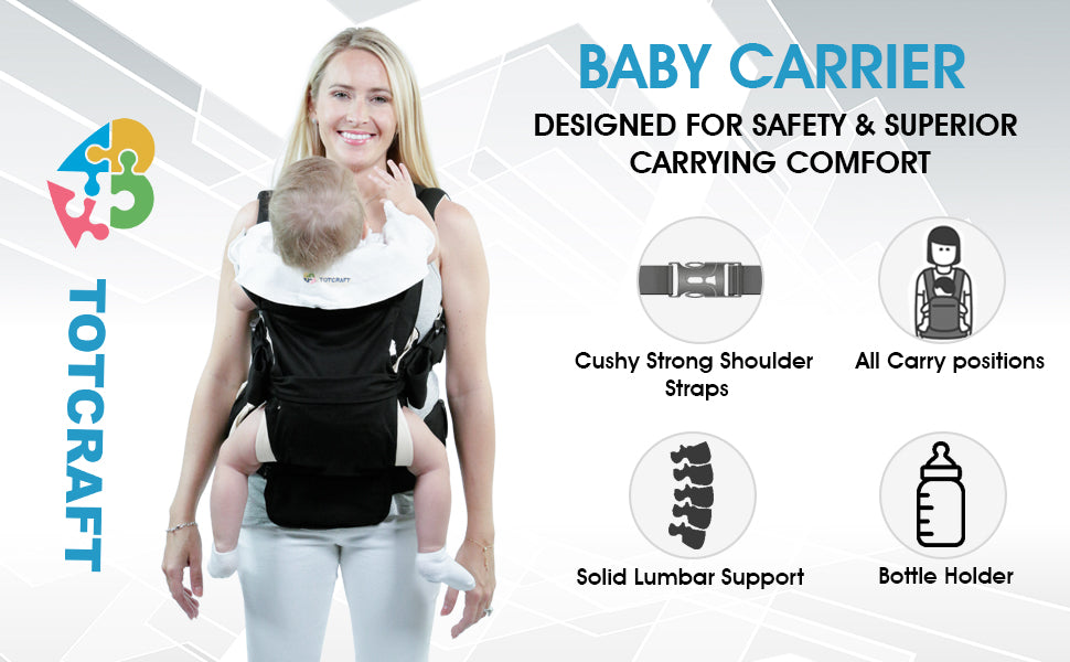 Parent carrying baby comfortably in TotCraft Ergonomic Carrier