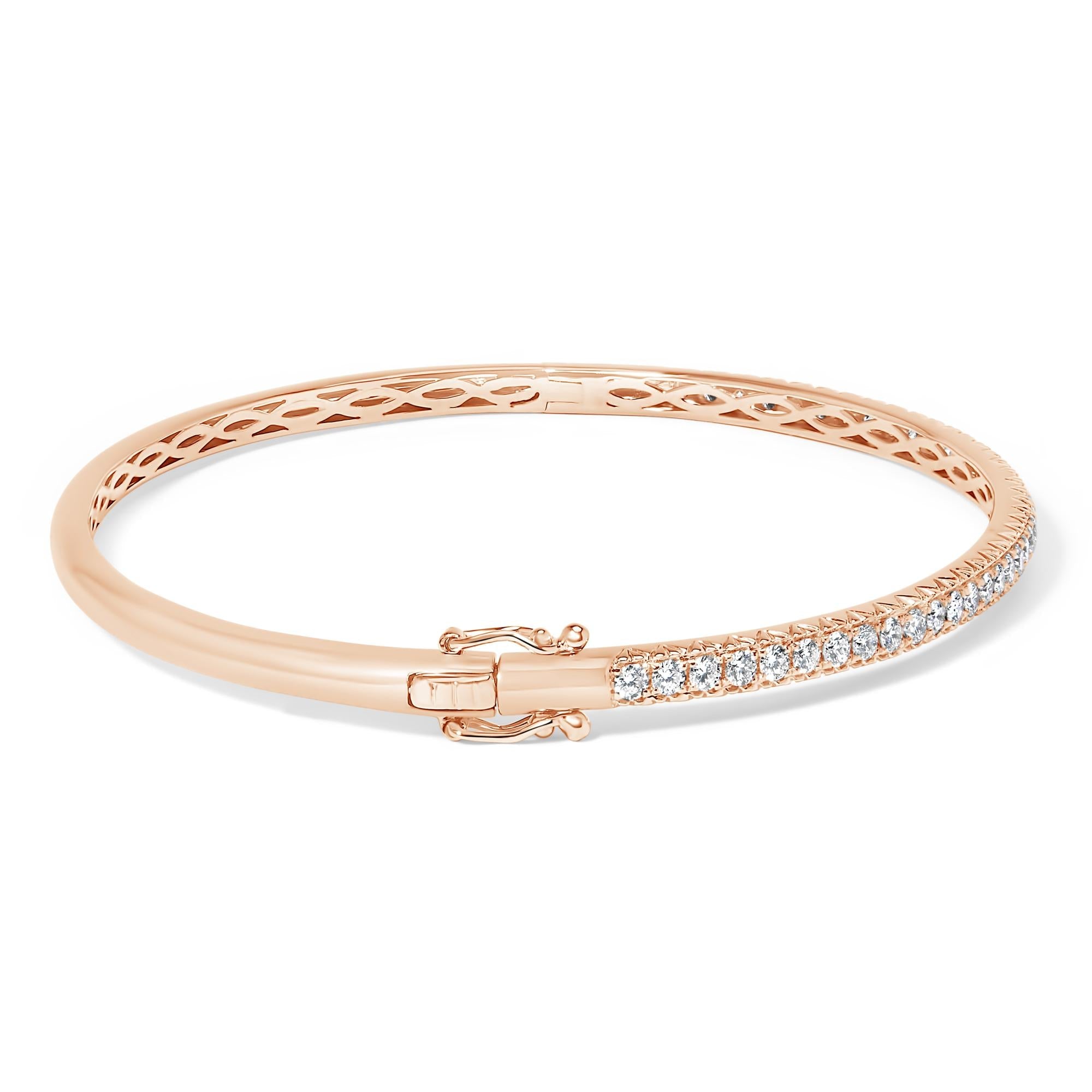 Lifestyle image of a woman wearing 14K Gold Half Eternity Diamond Bangle Bracelet
