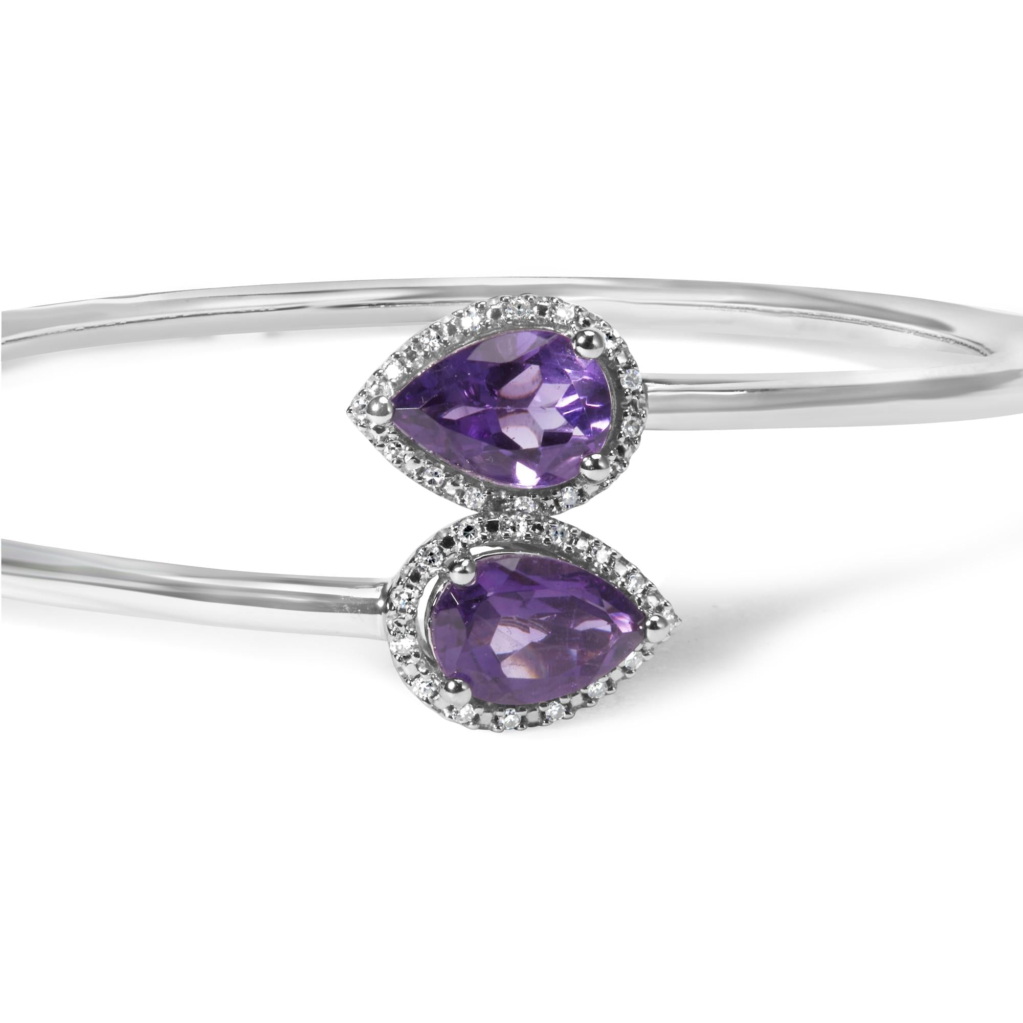 Close-up of Amethyst and diamond accents on the bangle bracelet