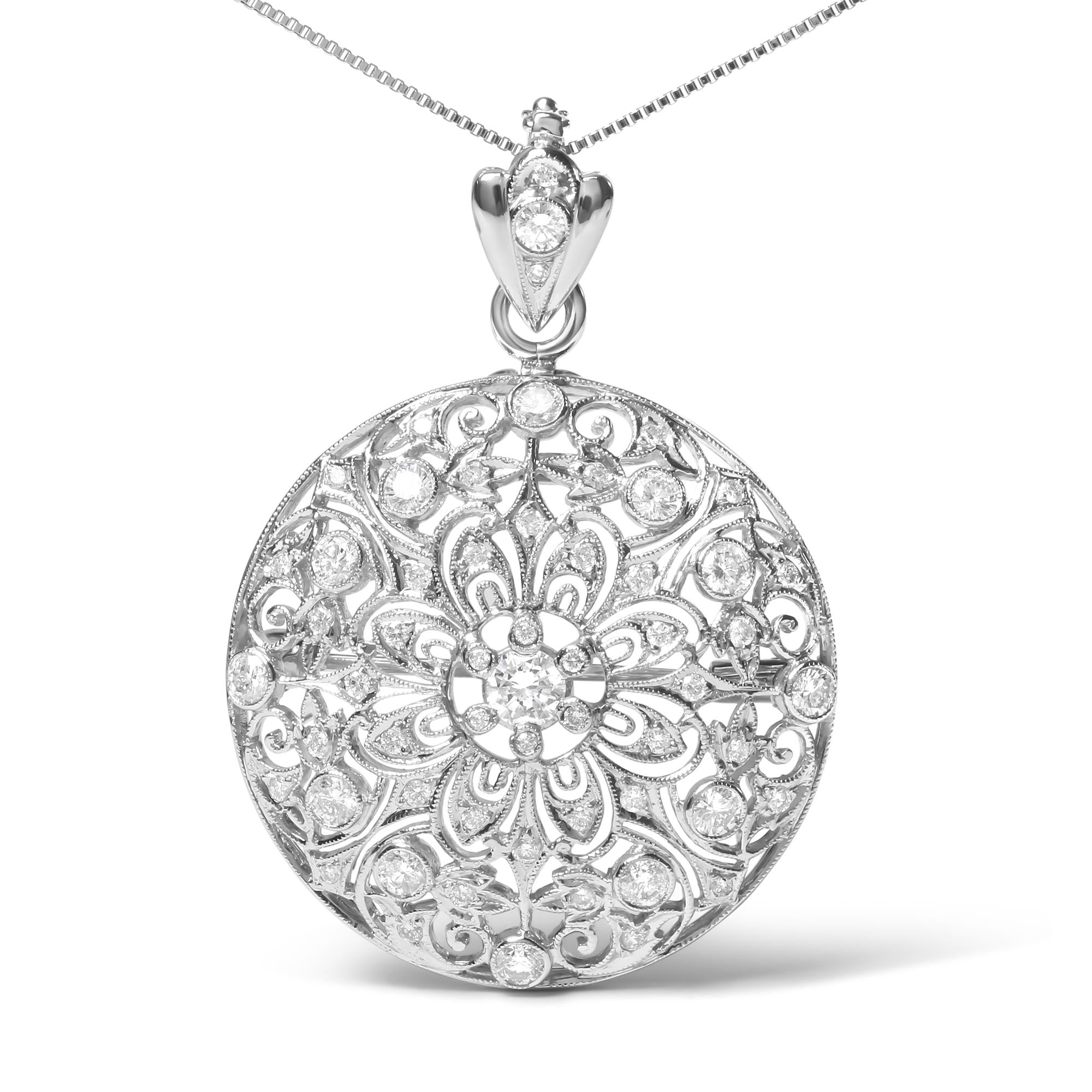 Back view of 18K White Gold Diamond Floral Brooch & Pendant Necklace