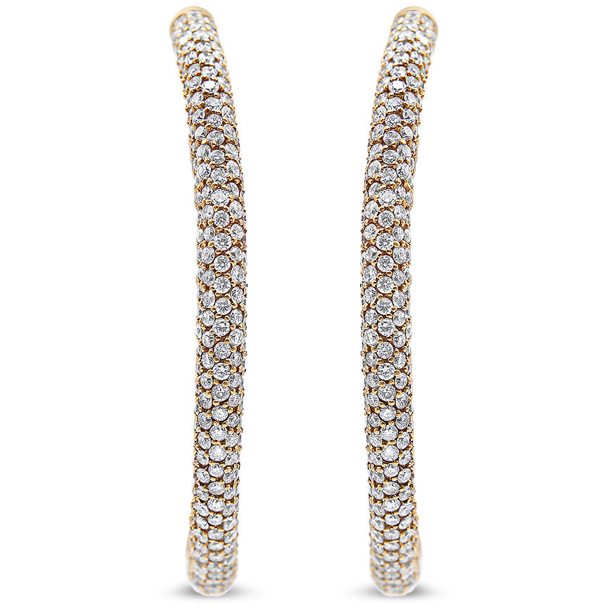 Side view showcasing the intricate design of 18K Rose Gold Diamond Hoop Earrings