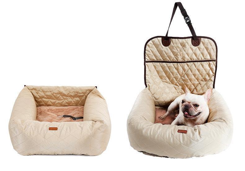Ultimate 2-in-1 Pet Travel Bed being used in a road trip scenario with a dog