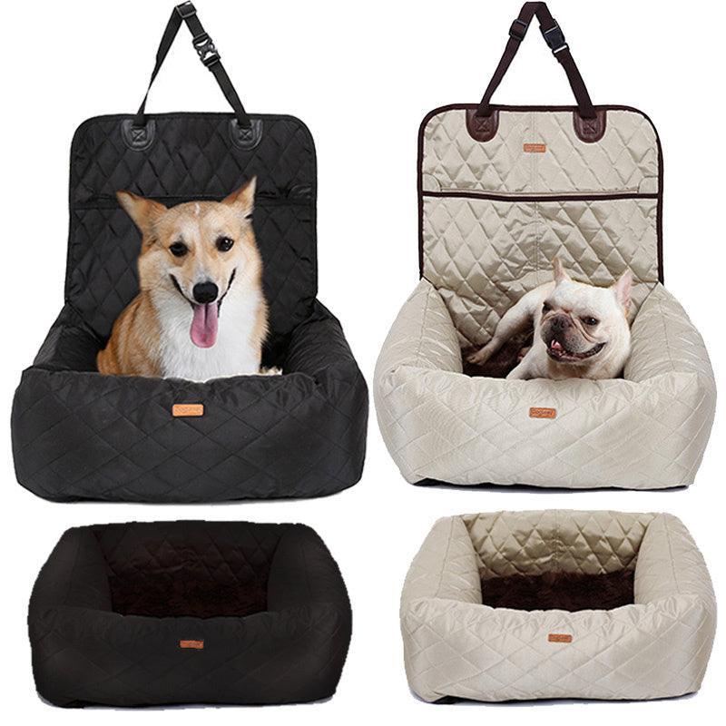 Ultimate 2-in-1 Pet Travel Bed positioned in a car, demonstrating safety features