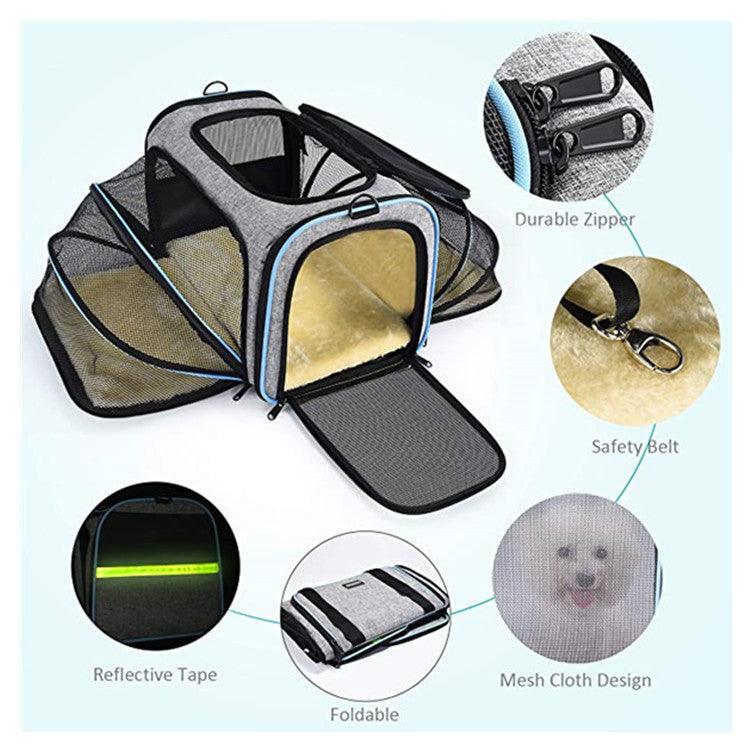 Front view of Premium Expandable Reflective Cat Carrier by Dog Hugs Cat