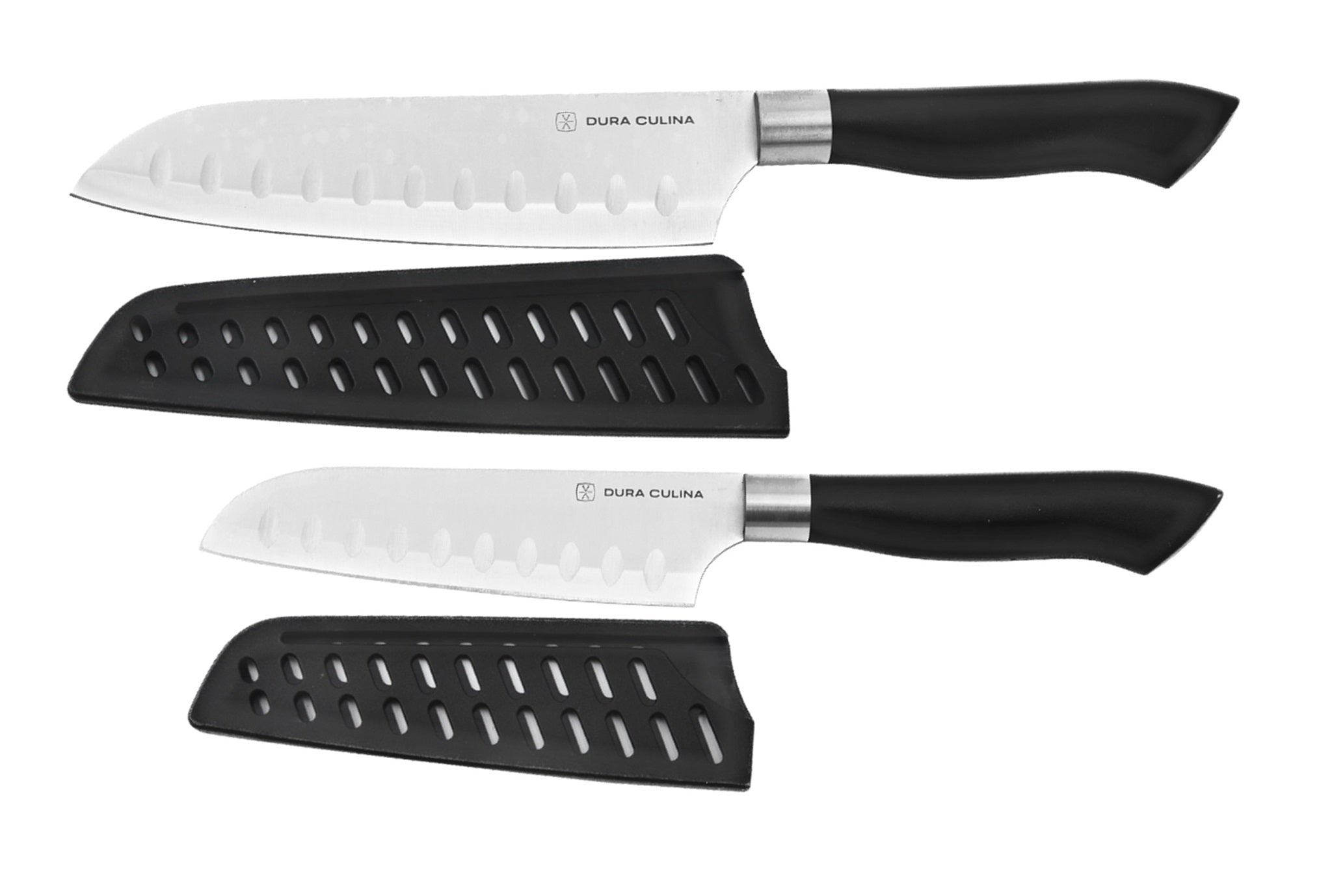 2 Piece Santoku Knife Set with Matching Blade Guards, Black